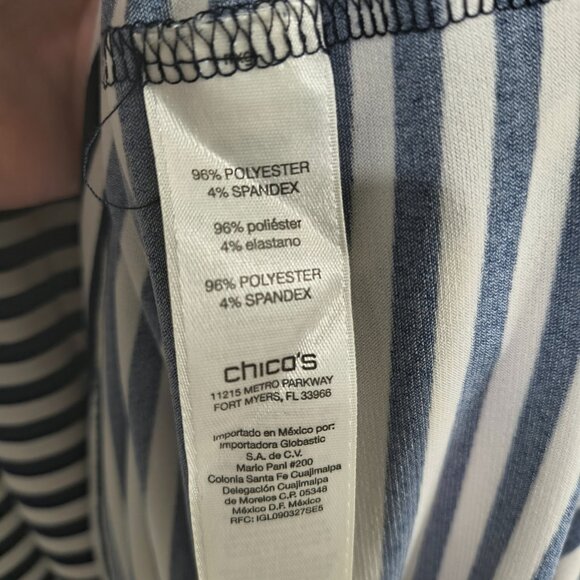 Chico's Size 1 (M/L) Black White Striped High Low Hem Top. - Picture 2 of 6